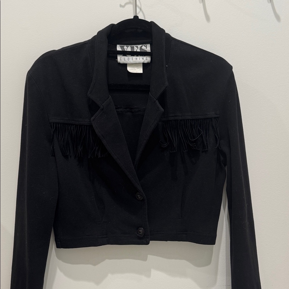 Western Black Cropped Jacket with Fringe